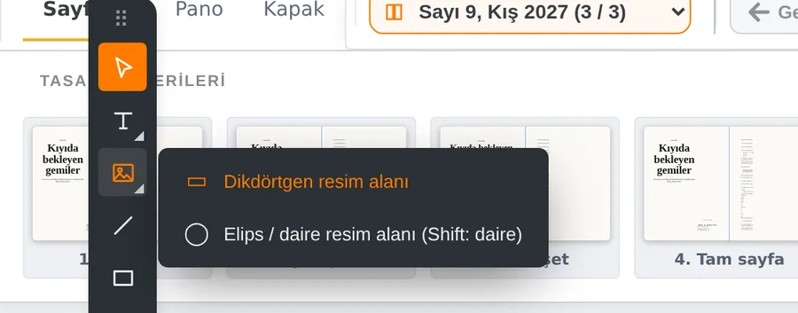 Resim aracının köşe oku: dikdörtgen ya da elips / daire.