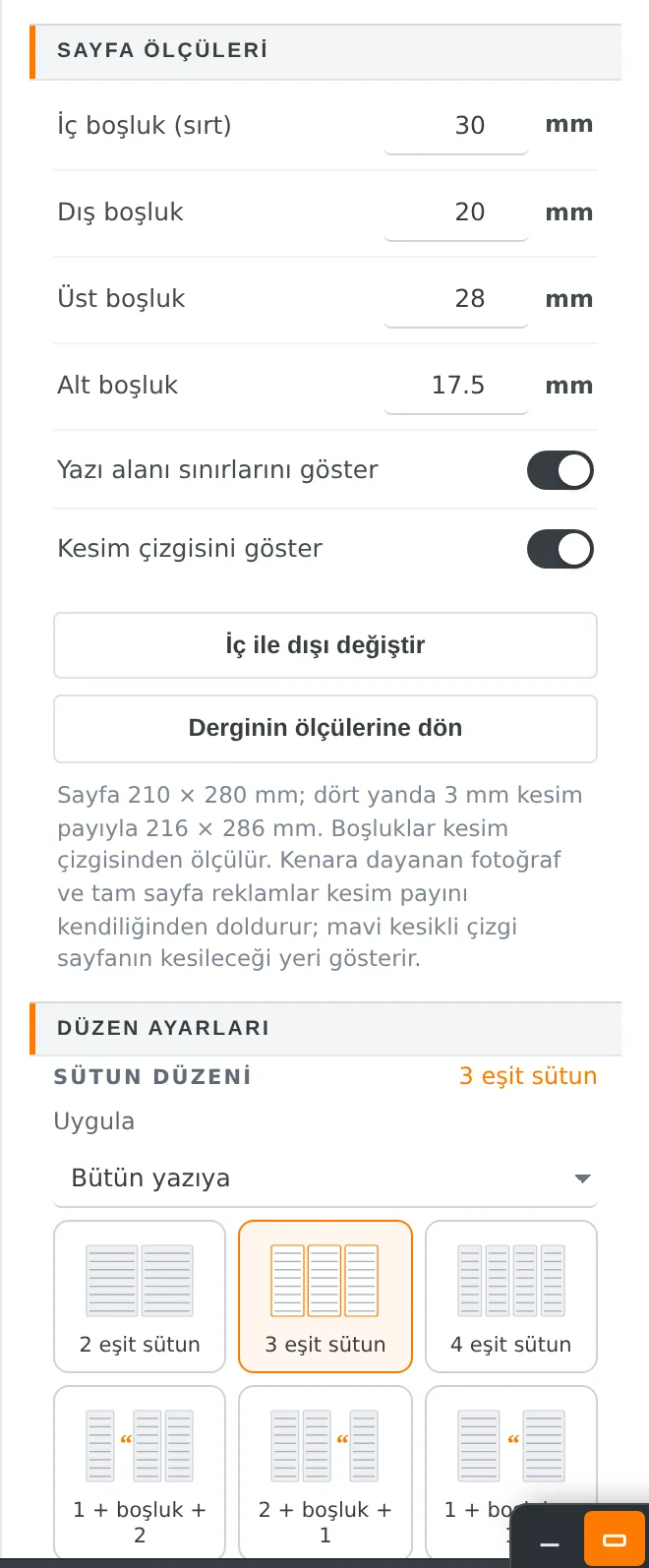 Düzen: sütun düzenleri ve sütun boşluklarına kendiliğinden alıntı.