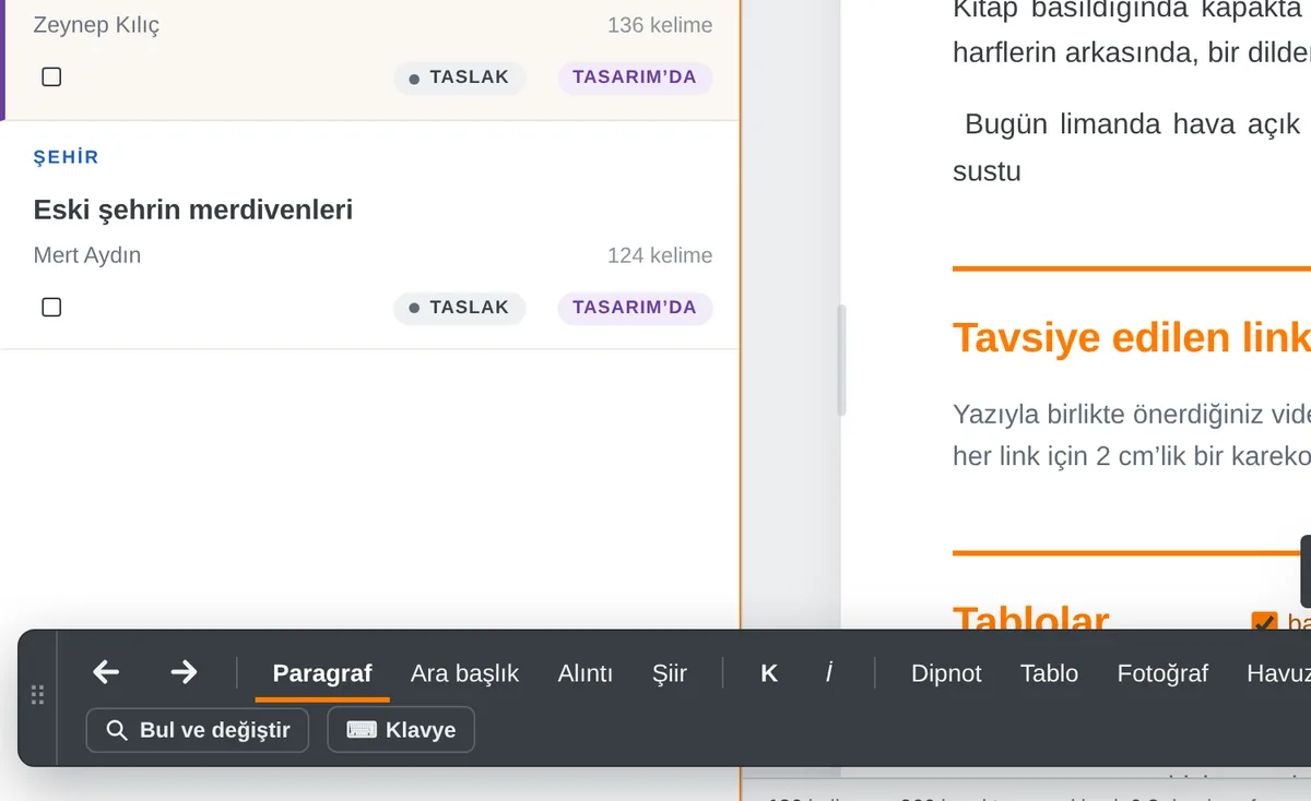 Dikte: söylediğiniz canlı görünür; düğme dinlerken turuncu yanıp söner.